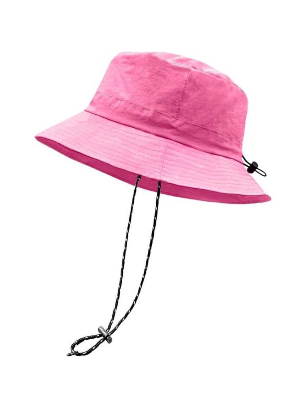 Unisex Pink 100% Polyester Wide Brim Boonie Waterproof Chin Strap Bucket Sun Hat